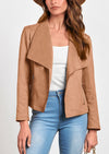 PRETTYGARDEN Women's Faux Suede Jackets Fashion Fall Clothes Long Sleeve Open Front Cropped Coat Outwear