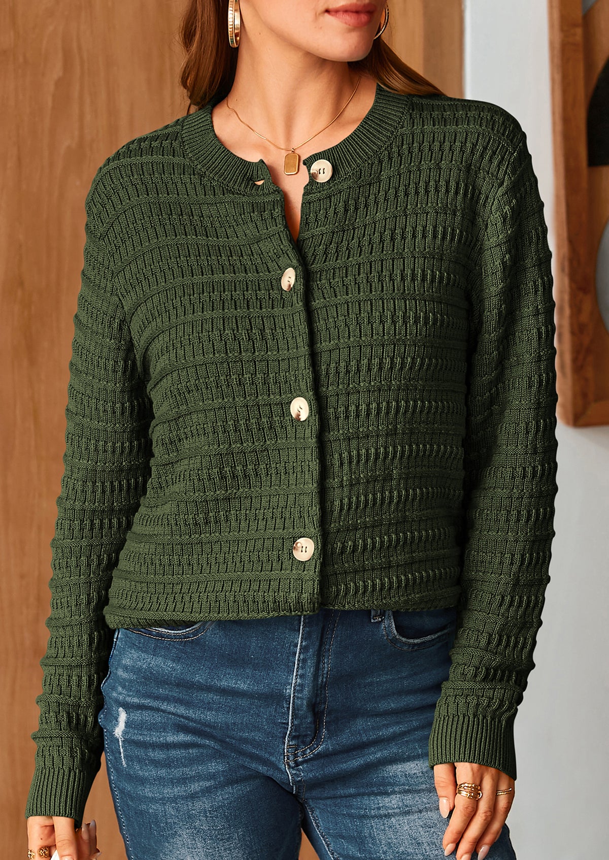 Knit Cardigan Long Sleeve Open Front Button Down Jacket