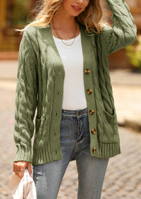 Knitted Solid Color Button Down Chunky Outwear Cardigan