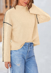 Chunky Knit  Casual Long Sleeve Mock Neck Oversized Loose Sweaters