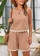 Beach Vacation Cropped Tank Top High Waist Shorts Two Piece Set