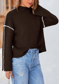 Chunky Knit  Casual Long Sleeve Mock Neck Oversized Loose Sweaters