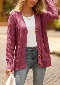 Knitted Solid Color Button Down Chunky Outwear Cardigan