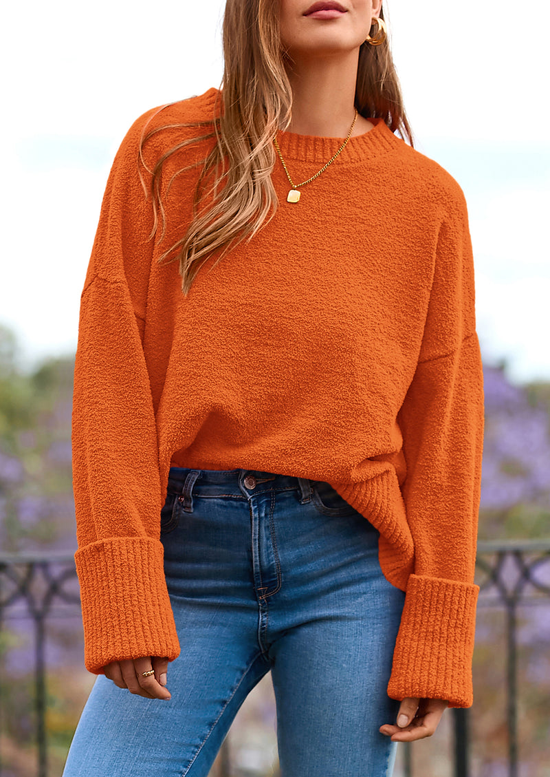 PRETTYGARDEN Women's Fall Oversized Sweaters Casual Crewneck Pullover Long Sleeve Fuzzy Chunky Knit Tops Blouse