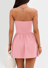 Strapless Casual Tube Top Ruffle A Line Patchwork Mini Dresses Mini Party Dresses