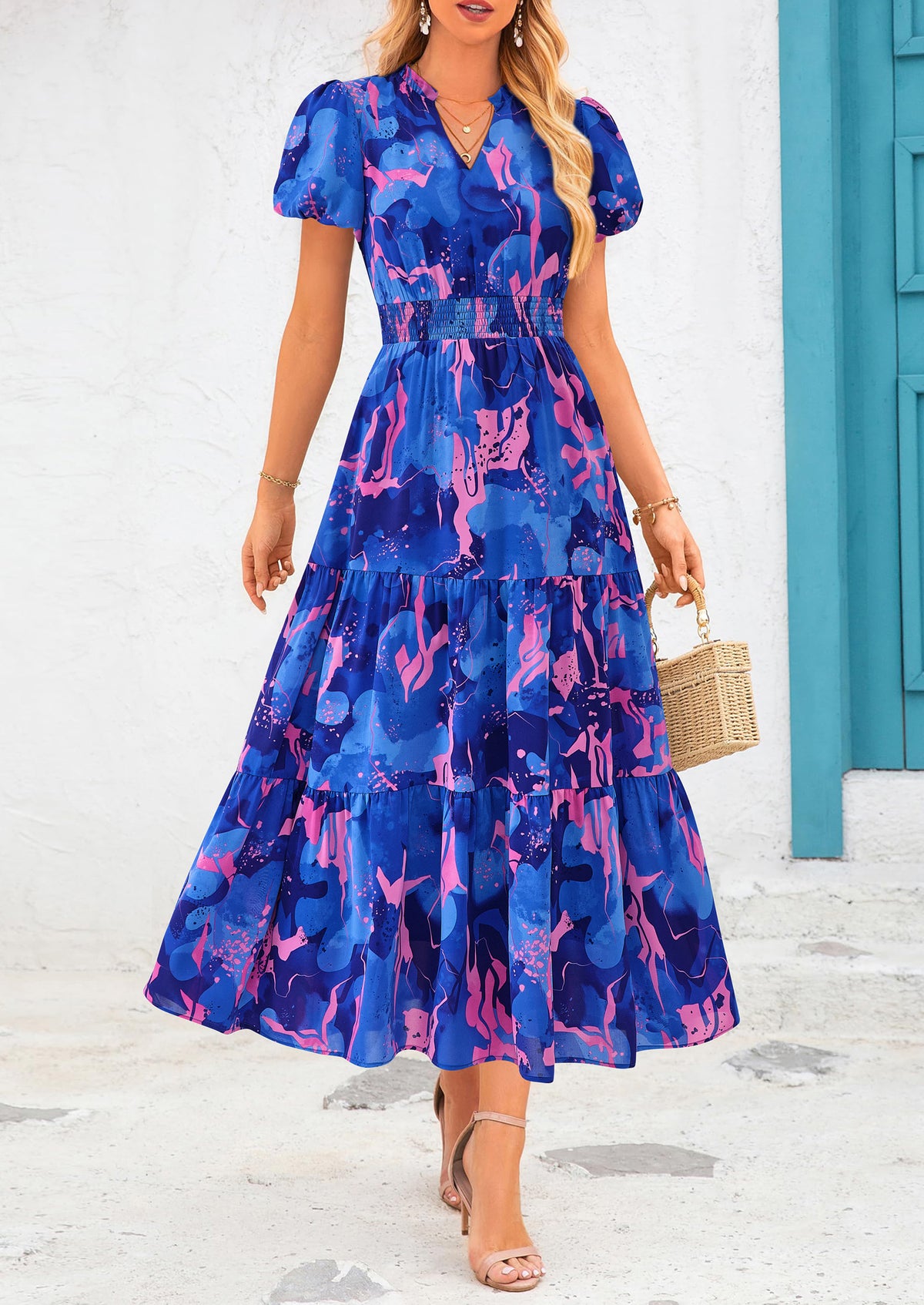 Casual V-neck short sleeved Bohemian Maxi dress