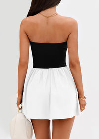 Strapless Casual Tube Top Ruffle A Line Patchwork Mini Dresses Mini Party Dresses