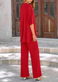 Short Sleeve Pullover Tops And Wide Leg Pants Two Piece Sets