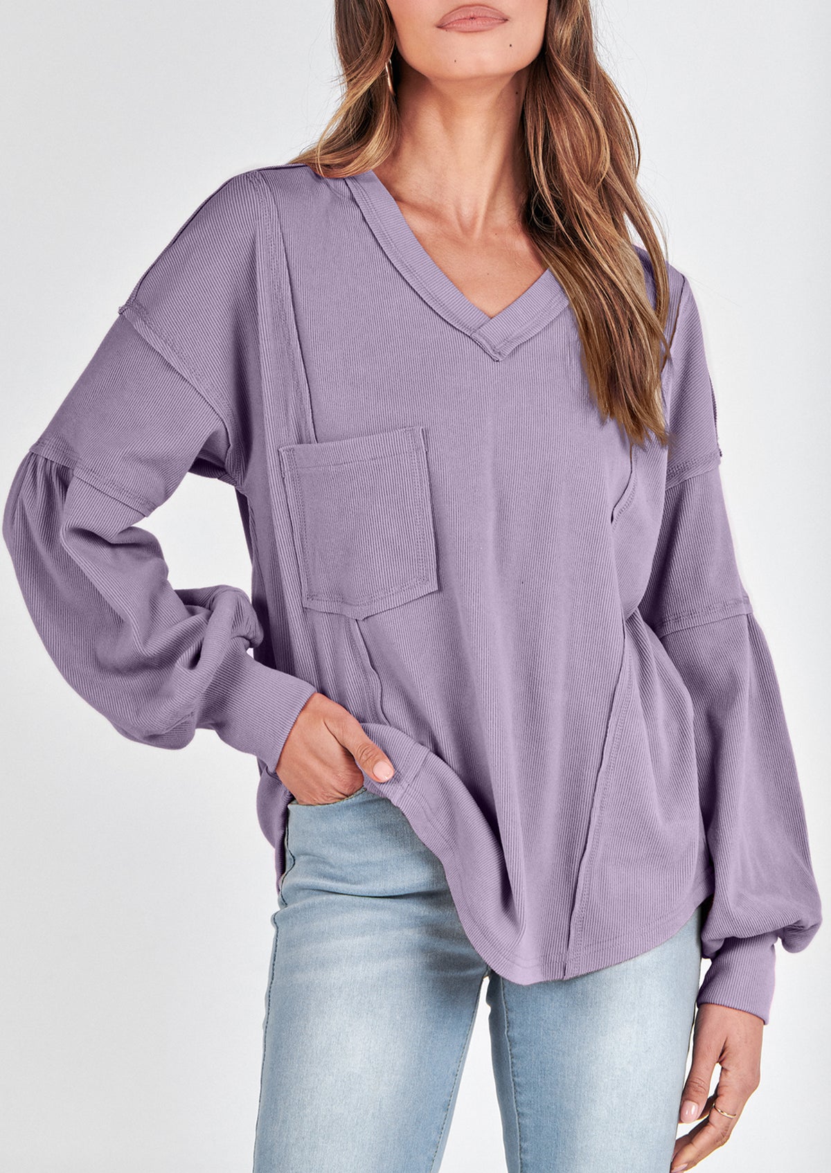 Long Sleeved Casual V-Neck Loose Knit Pullover