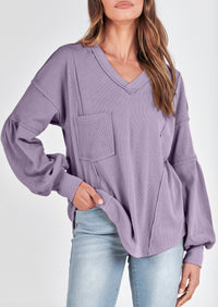 Long Sleeved Casual V-Neck Loose Knit Pullover
