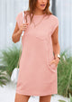 Cap Sleeve Crew Neck Casual Loose Basic Mini Dress