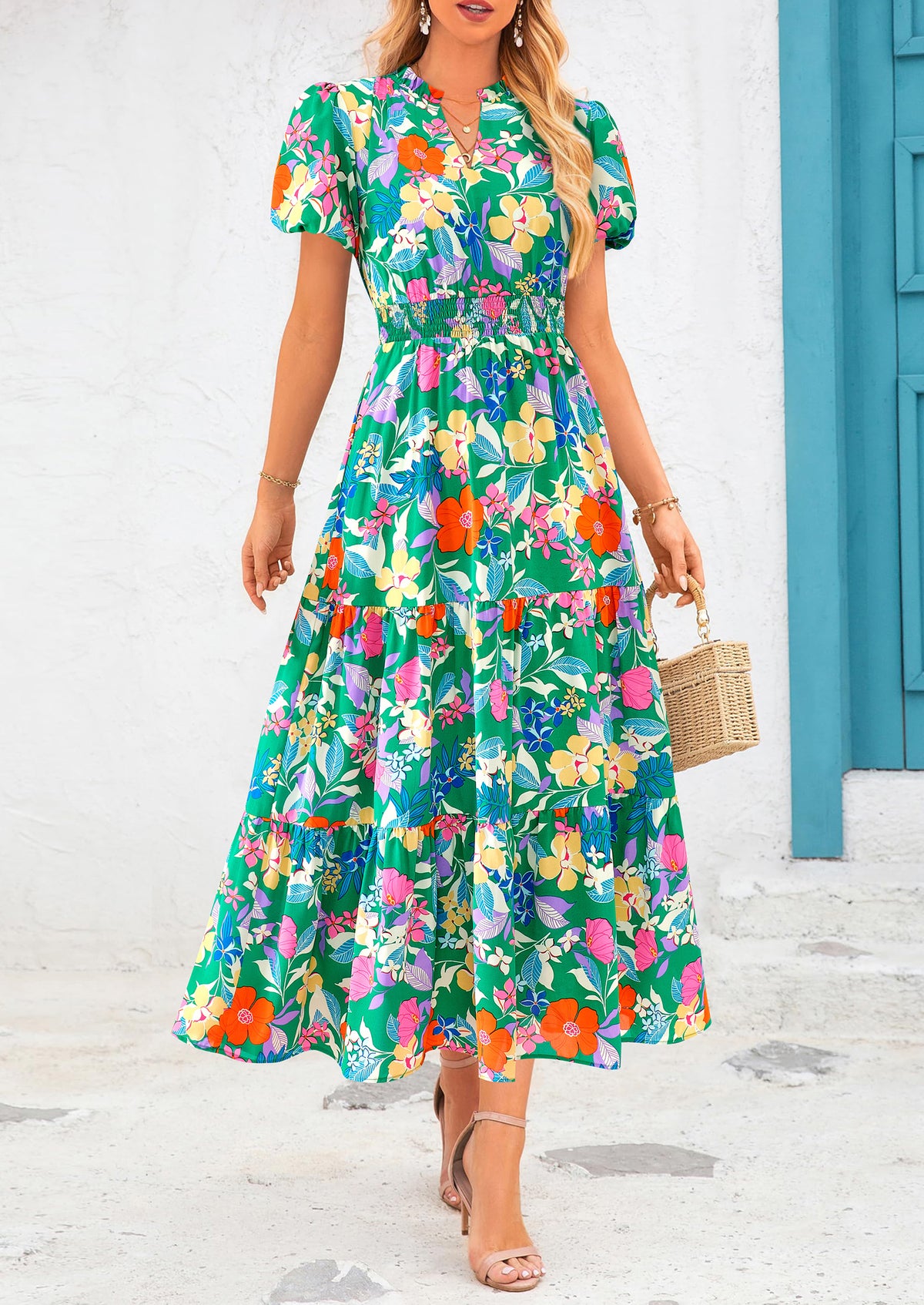 Casual V-neck short sleeved Bohemian Maxi dress