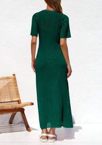Eyelet Beach Vacation Resort Short Sleeve Hollow Out Dress Cover Up Maxi Dresses