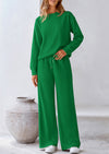 PRETTYGARDEN 2 Piece Long Sleeve Pullover Tops and Wide Leg Pants Knitted Lounge Sets