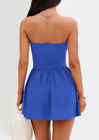 Strapless Casual Tube Top Ruffle A Line Patchwork Mini Dresses Mini Party Dresses