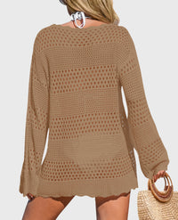 Long Sleeve Knit Crochet Bathing Beach Vacation Cover Up Dresses