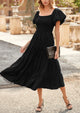 Casual Short Sleeved Square Neck Layered Pleated Dress