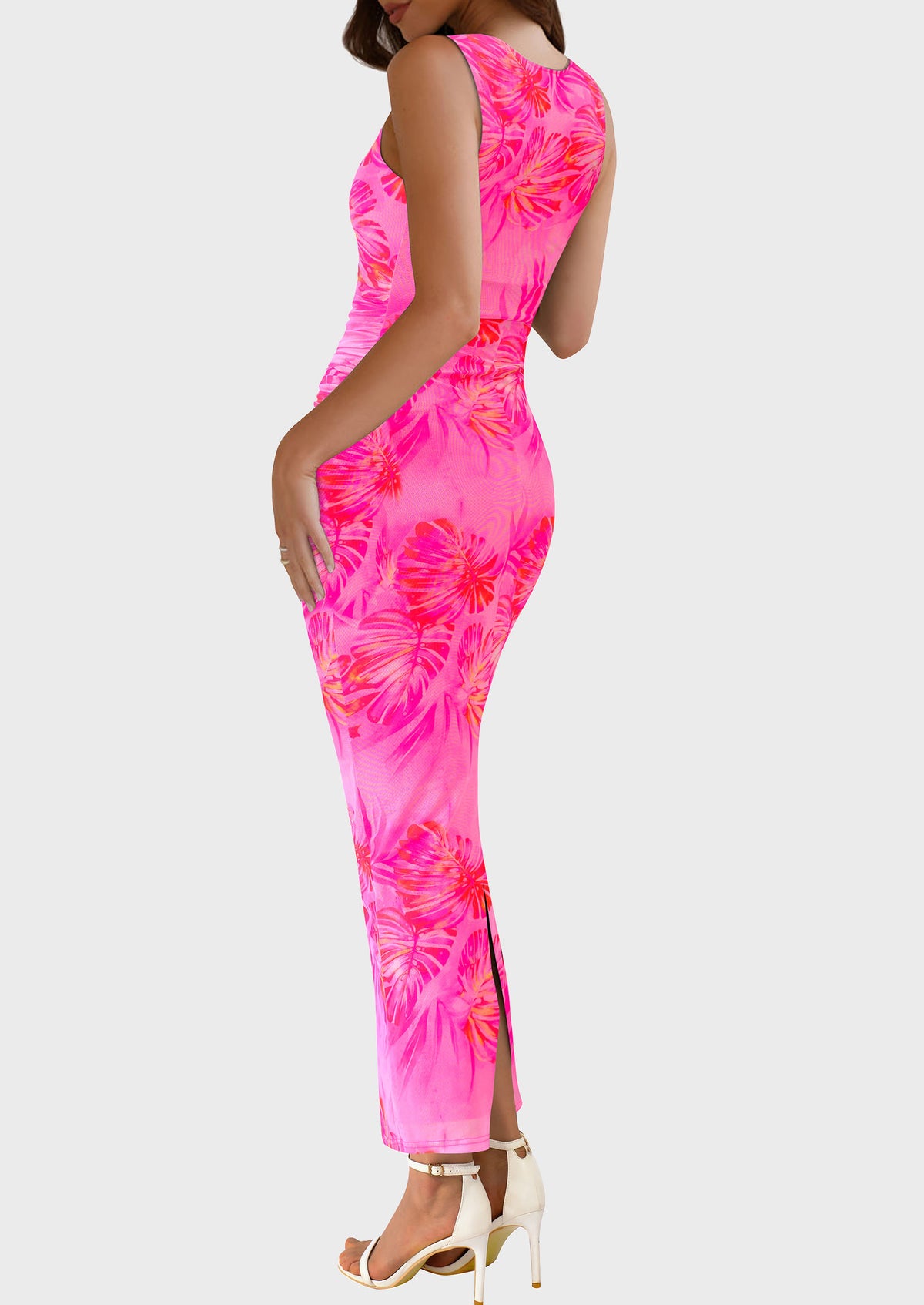 Floral Bodycon Sleeveless Mesh Maxi Long Dresses