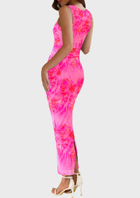 Floral Bodycon Sleeveless Mesh Maxi Long Dresses