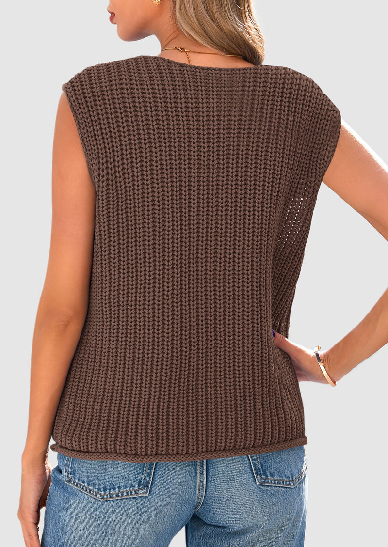 PRETTYGARDEN Women's Summer Sweaters Vest Sleeveless Button Down Cropped Pockets Chunky Knit Cardigan Trendy Tank Tops