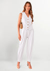 PRETTYGARDEN Two Piece V Neck Button Front Cropped Tank Tops Vest Pockets Pants Cotton Sets