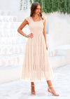 PRETTYGARDEN Women's Tulle Midi Dress Sleeveless Smocked Ruffle Mesh Flowy Dresses Party Wedding Guest Sundress
