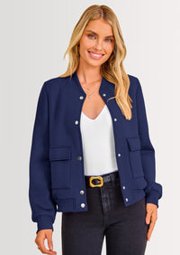 PRETTYGARDEN Women's Bomber Jackets Winter Trendy Varsity Jackets Shackets Button Down Cropped Coats with Pockets
