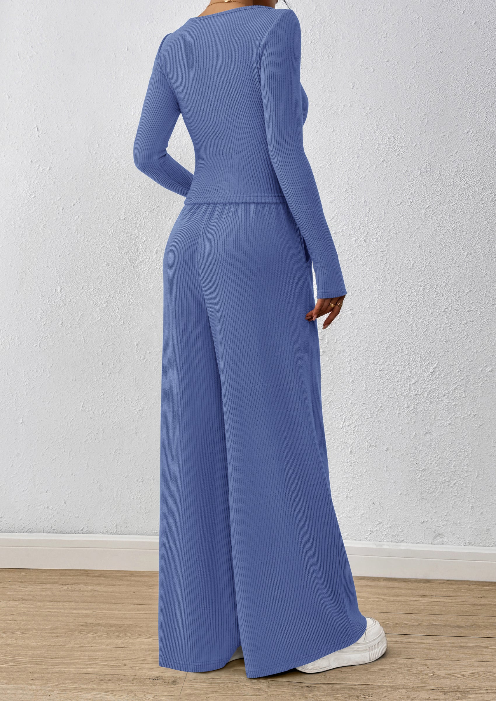 PRETTYGARDEN Women's 2 Piece Lounge Sets Fall Fashion Long Sleeve Crop Top Wide Leg Pants Matching Sets Clothing