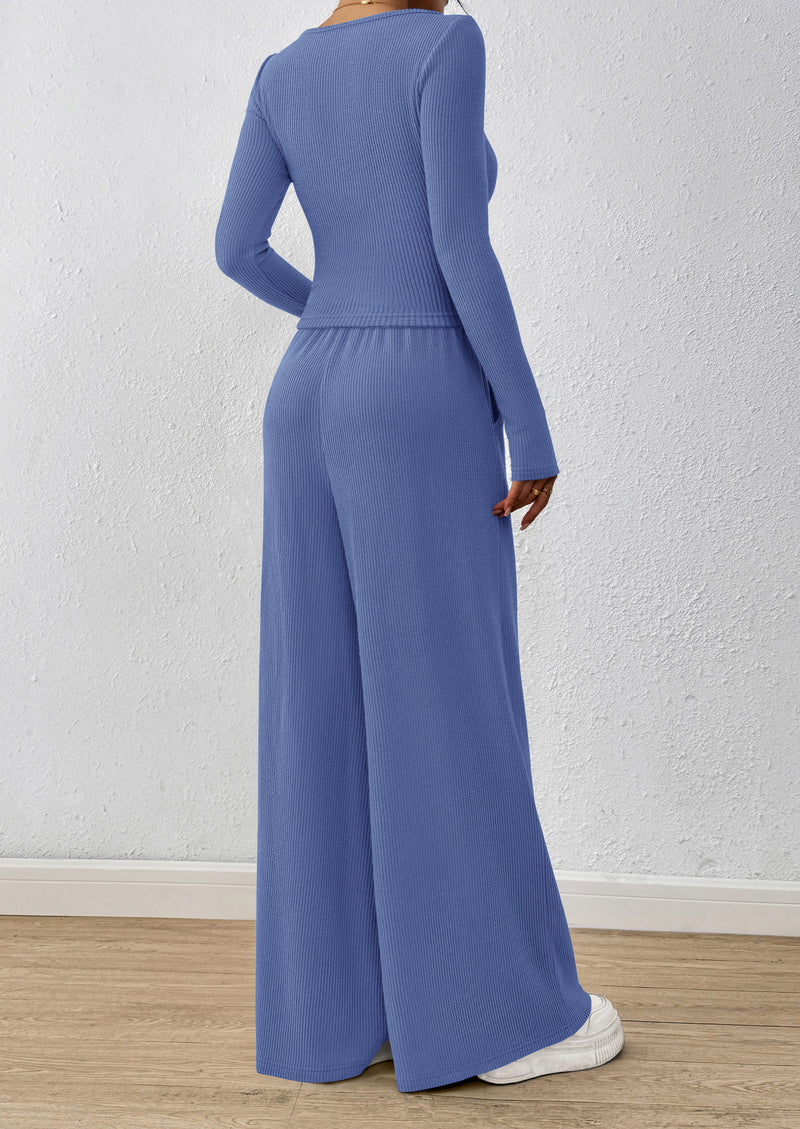 PRETTYGARDEN Women's 2 Piece Lounge Sets Fall Fashion Long Sleeve Crop Top Wide Leg Pants Matching Sets Clothing