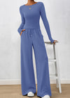 PRETTYGARDEN Women's 2 Piece Lounge Sets Fall Fashion Long Sleeve Crop Top Wide Leg Pants Matching Sets Clothing