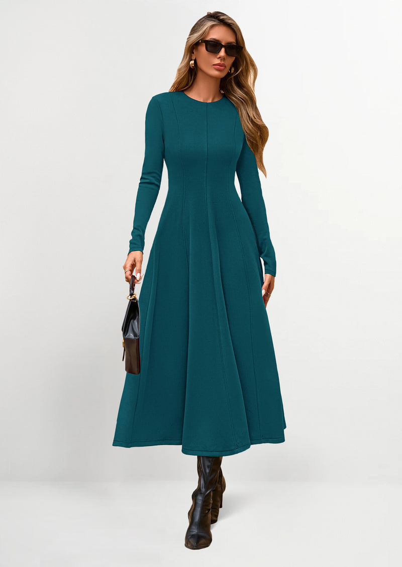 PRETTYGARDEN Women's Fall Long Sleeve Midi Dress Casual Elegant Ruffle Flowy A Line Swing Cocktail Party Dresses