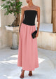 Strapless Patchwork Long Flowy Elegant Tube Top Maxi Dresses with Pockets