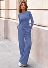 PRETTYGARDEN Women's 2 Piece Lounge Sets Fall Fashion Long Sleeve Crop Top Wide Leg Pants Matching Sets Clothing
