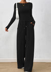 PRETTYGARDEN Women's 2 Piece Lounge Sets Fall Fashion Long Sleeve Crop Top Wide Leg Pants Matching Sets Clothing