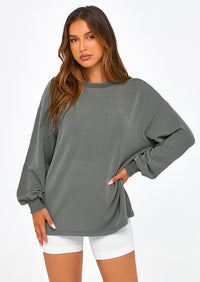 PRETTYGARDEN Women's Long Sleeve Tee Shirts Spring Fall Trendy Clothes Casual Loose Crewneck Ribbed Blouse Tunic Tops