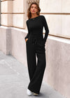 PRETTYGARDEN Women's 2 Piece Lounge Sets Fall Fashion Long Sleeve Crop Top Wide Leg Pants Matching Sets Clothing
