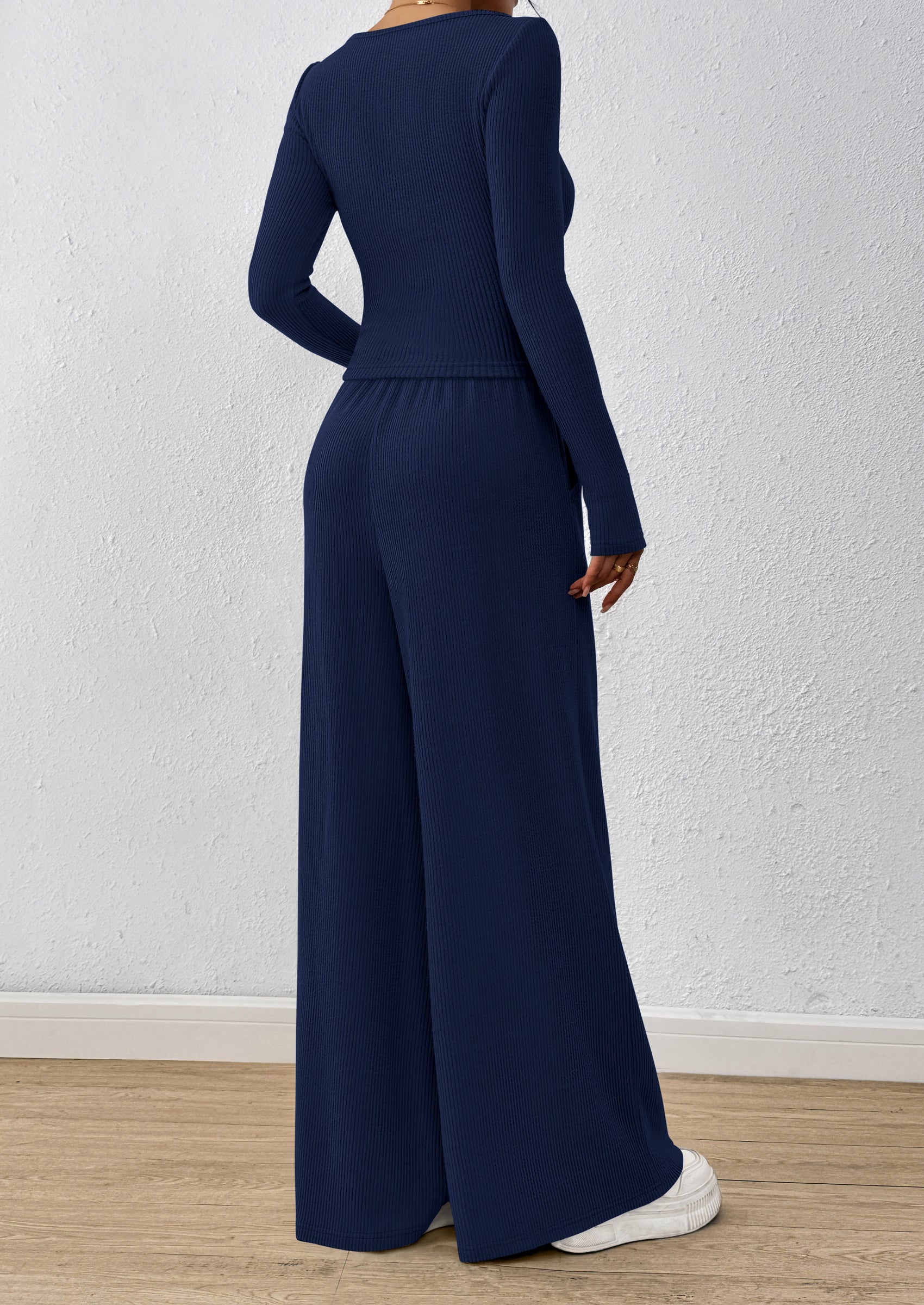 PRETTYGARDEN Women's 2 Piece Lounge Sets Fall Fashion Long Sleeve Crop Top Wide Leg Pants Matching Sets Clothing