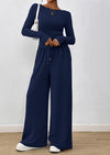 PRETTYGARDEN Women's 2 Piece Lounge Sets Fall Fashion Long Sleeve Crop Top Wide Leg Pants Matching Sets Clothing