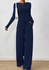 PRETTYGARDEN Women's 2 Piece Lounge Sets Fall Fashion Long Sleeve Crop Top Wide Leg Pants Matching Sets Clothing