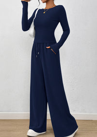 PRETTYGARDEN Women's 2 Piece Lounge Sets Fall Fashion Long Sleeve Crop Top Wide Leg Pants Matching Sets Clothing