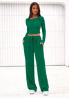 PRETTYGARDEN Women's Fall Trendy 2 Piece Outfits Lounge Sets Long Sleeve Top Henley Shirts Wide Leg Pants Travel Clothes