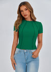 KIRUNDO Ribbed Short Sleeve Tops for Women Summer Casual Crew Neck Cute Crop Basic Tees Slim Fit Exposed Seams T Shirts