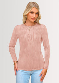 PRETTYGARDEN Long Sleeve Tops for Women Spring Fall Trendy Business Dressy Casual Shirts Crewneck Textured Blouse