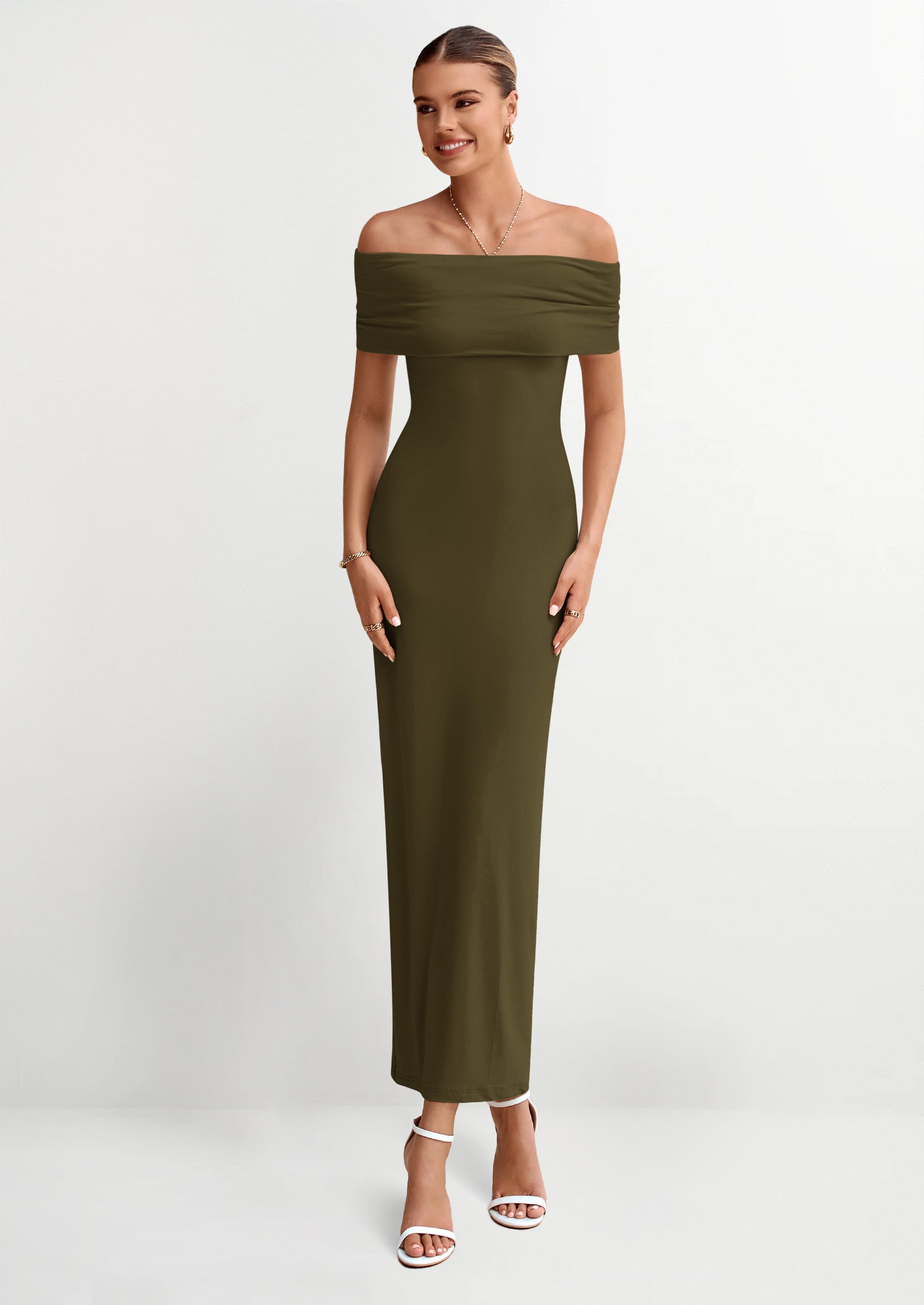 PRETTYGARDEN Women's Off The Shoulder Maxi Dresses Summer Formal Elegant Cocktail Party Wedding Guest Long Dress