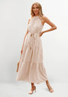 PRETTYGARDEN Women's Summer Floral Maxi Sun Dress Sleeveless Halter Neck Flowy Ruffle Hem Long Boho Dresses with Belt