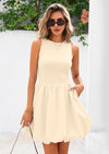 PRETTYGARDEN Summer Dresses for Women Casual Sleeveless Tank Mini Short Dress Crew Neck Bubble Sundress with Pockets