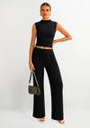 PRETTYGARDEN 2 Piece Sets for Women Summer Airport Travel Outfits Crop Tank Tops Wide Leg Pants Matching Lounge Sets