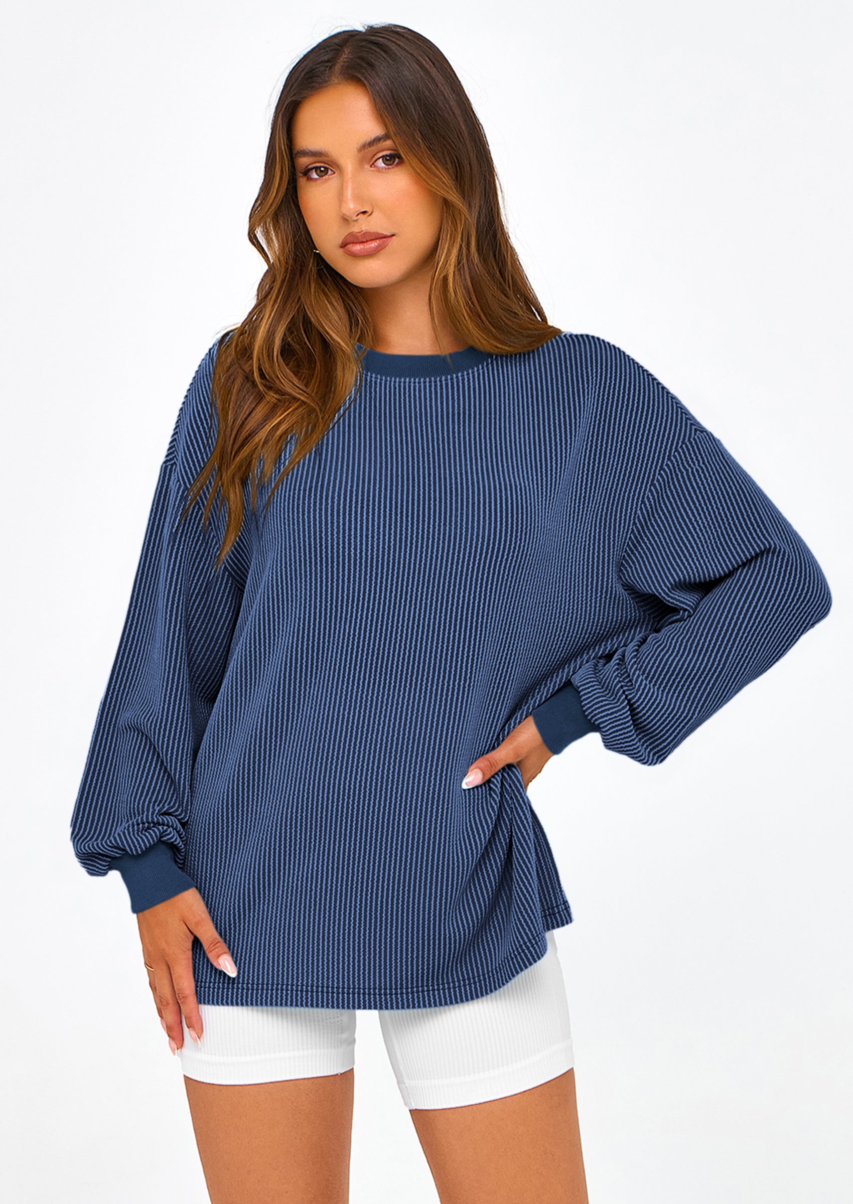 PRETTYGARDEN Women's Long Sleeve Tee Shirts Spring Fall Trendy Clothes Casual Loose Crewneck Ribbed Blouse Tunic Tops