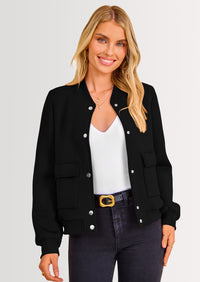 PRETTYGARDEN Women's Bomber Jackets Winter Trendy Varsity Jackets Shackets Button Down Cropped Coats with Pockets