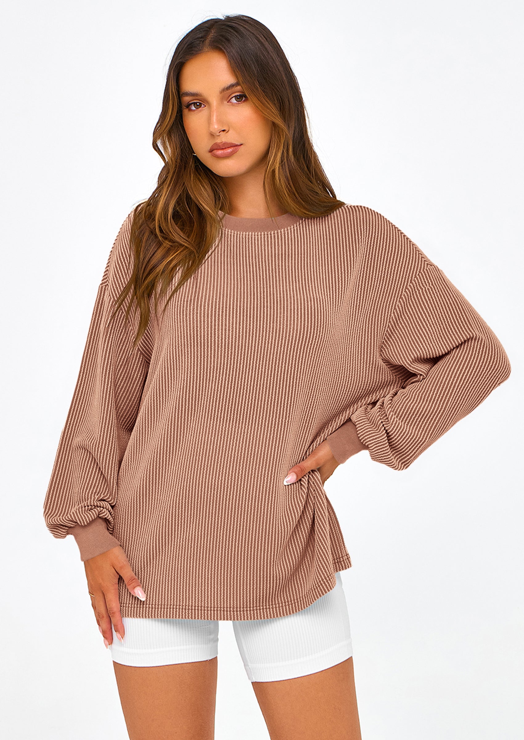 PRETTYGARDEN Women's Long Sleeve Tee Shirts Spring Fall Trendy Clothes Casual Loose Crewneck Ribbed Blouse Tunic Tops